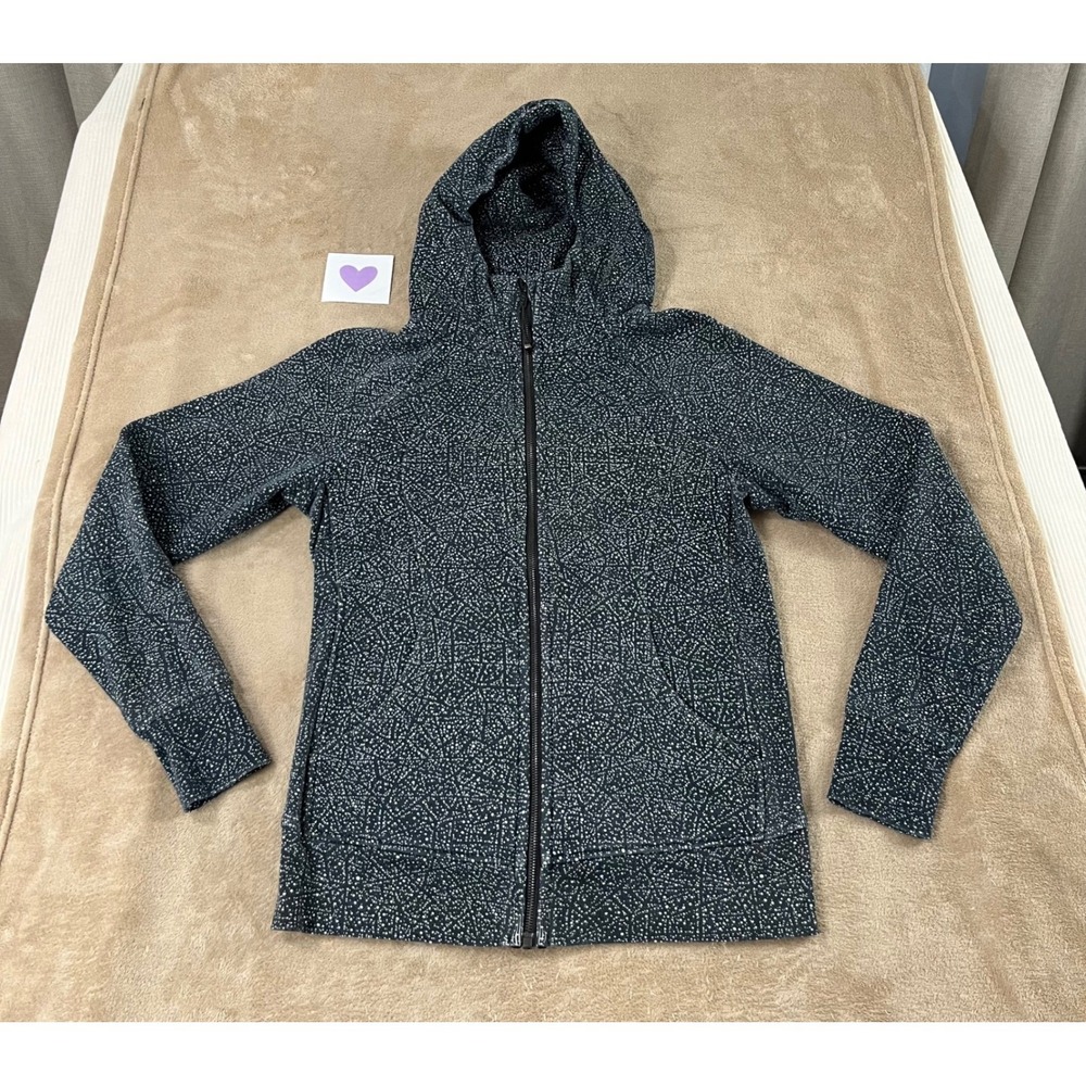 Lululemon Scuba Hoodie Jacket Speckle Print Size 10 Blue White Zip‎ up